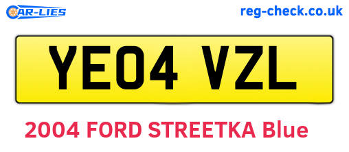 YE04VZL are the vehicle registration plates.