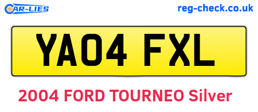 YA04FXL are the vehicle registration plates.