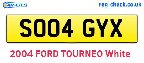 SO04GYX are the vehicle registration plates.