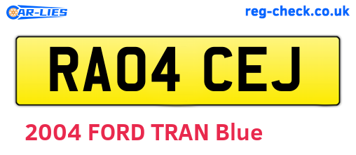 RA04CEJ are the vehicle registration plates.