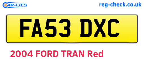 FA53DXC are the vehicle registration plates.