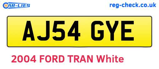 AJ54GYE are the vehicle registration plates.