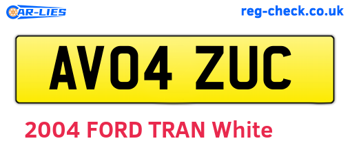 AV04ZUC are the vehicle registration plates.