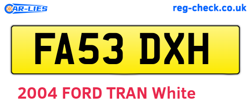 FA53DXH are the vehicle registration plates.