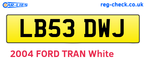 LB53DWJ are the vehicle registration plates.