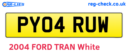 PY04RUW are the vehicle registration plates.