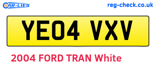 YE04VXV are the vehicle registration plates.
