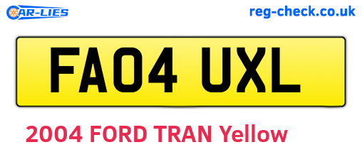 FA04UXL are the vehicle registration plates.