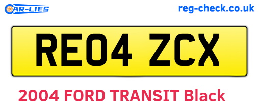 RE04ZCX are the vehicle registration plates.
