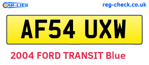 AF54UXW are the vehicle registration plates.