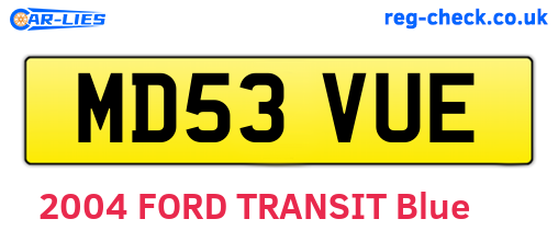 MD53VUE are the vehicle registration plates.