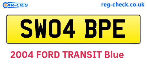SW04BPE are the vehicle registration plates.