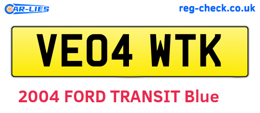 VE04WTK are the vehicle registration plates.