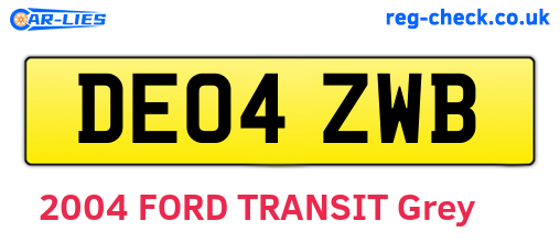 DE04ZWB are the vehicle registration plates.