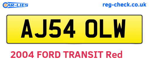 AJ54OLW are the vehicle registration plates.
