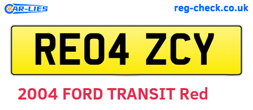RE04ZCY are the vehicle registration plates.