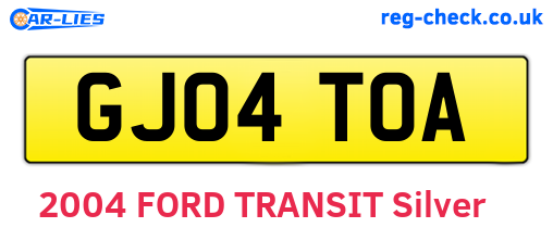 GJ04TOA are the vehicle registration plates.