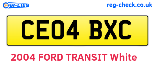 CE04BXC are the vehicle registration plates.