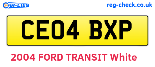 CE04BXP are the vehicle registration plates.