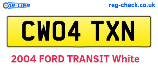 CW04TXN are the vehicle registration plates.