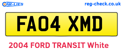 FA04XMD are the vehicle registration plates.