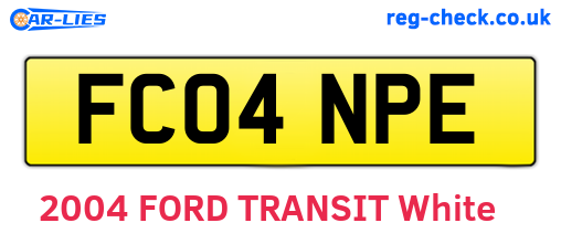FC04NPE are the vehicle registration plates.