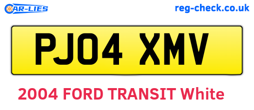 PJ04XMV are the vehicle registration plates.