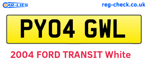 PY04GWL are the vehicle registration plates.