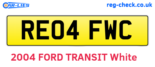 RE04FWC are the vehicle registration plates.