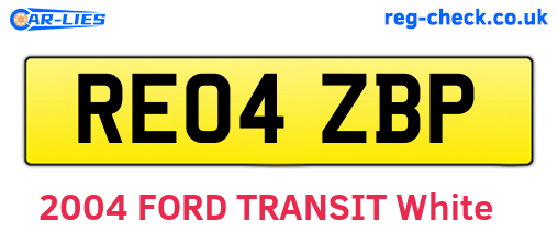 RE04ZBP are the vehicle registration plates.