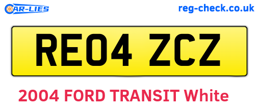 RE04ZCZ are the vehicle registration plates.
