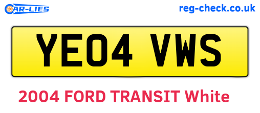 YE04VWS are the vehicle registration plates.