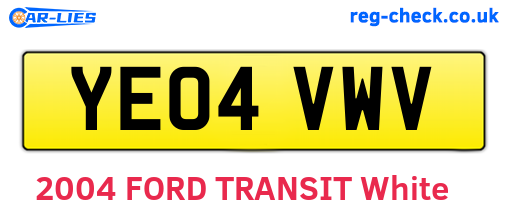 YE04VWV are the vehicle registration plates.