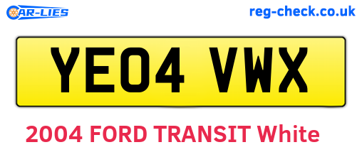 YE04VWX are the vehicle registration plates.