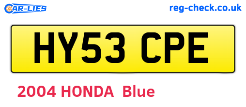 HY53CPE are the vehicle registration plates.