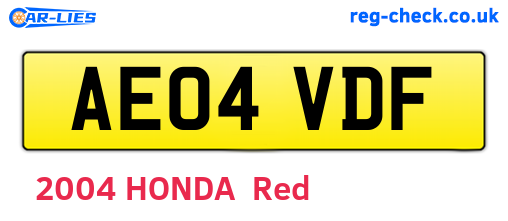AE04VDF are the vehicle registration plates.