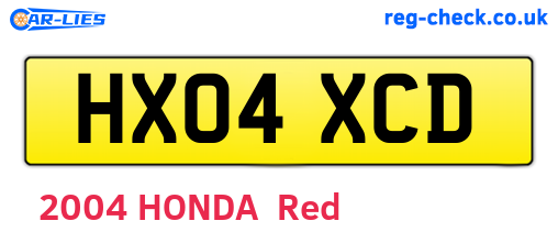 HX04XCD are the vehicle registration plates.
