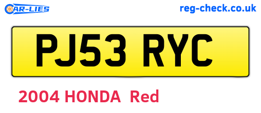 PJ53RYC are the vehicle registration plates.
