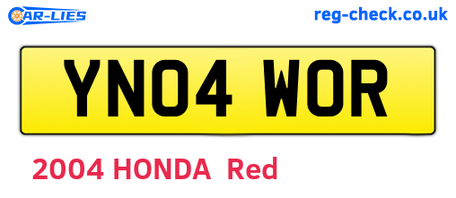 YN04WOR are the vehicle registration plates.