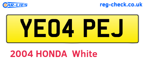 YE04PEJ are the vehicle registration plates.