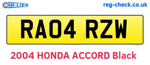 RA04RZW are the vehicle registration plates.
