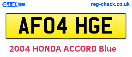 AF04HGE are the vehicle registration plates.