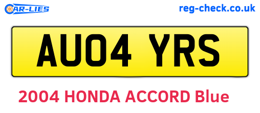 AU04YRS are the vehicle registration plates.