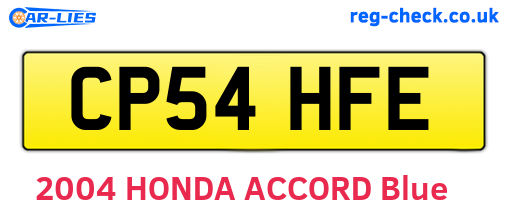 CP54HFE are the vehicle registration plates.