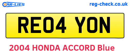 RE04YON are the vehicle registration plates.