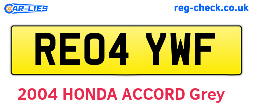 RE04YWF are the vehicle registration plates.