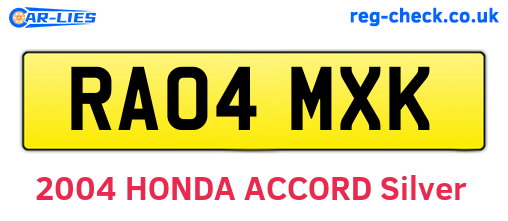 RA04MXK are the vehicle registration plates.