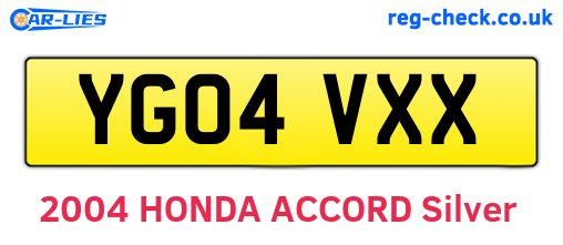 YG04VXX are the vehicle registration plates.