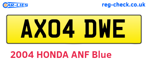 AX04DWE are the vehicle registration plates.