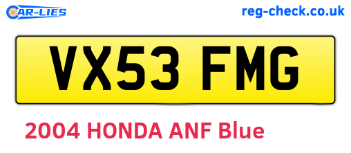VX53FMG are the vehicle registration plates.